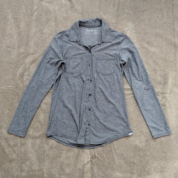 Eddie Bauer Tops - Eddie Bauer Gray Stretch Active Button Down Shirt